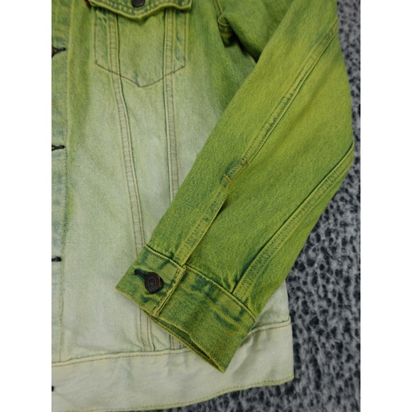 Levi's Type 3 Mens Lime Green Ombre Denim Trucker Jacket Heart Patch Size L - Picture 4 of 11